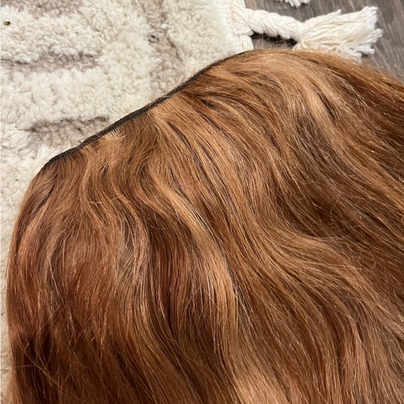 Zala 15” Auburn Red Halo Hair Extensions with Golden Highlights - Human Hair - Picture 4 of 4